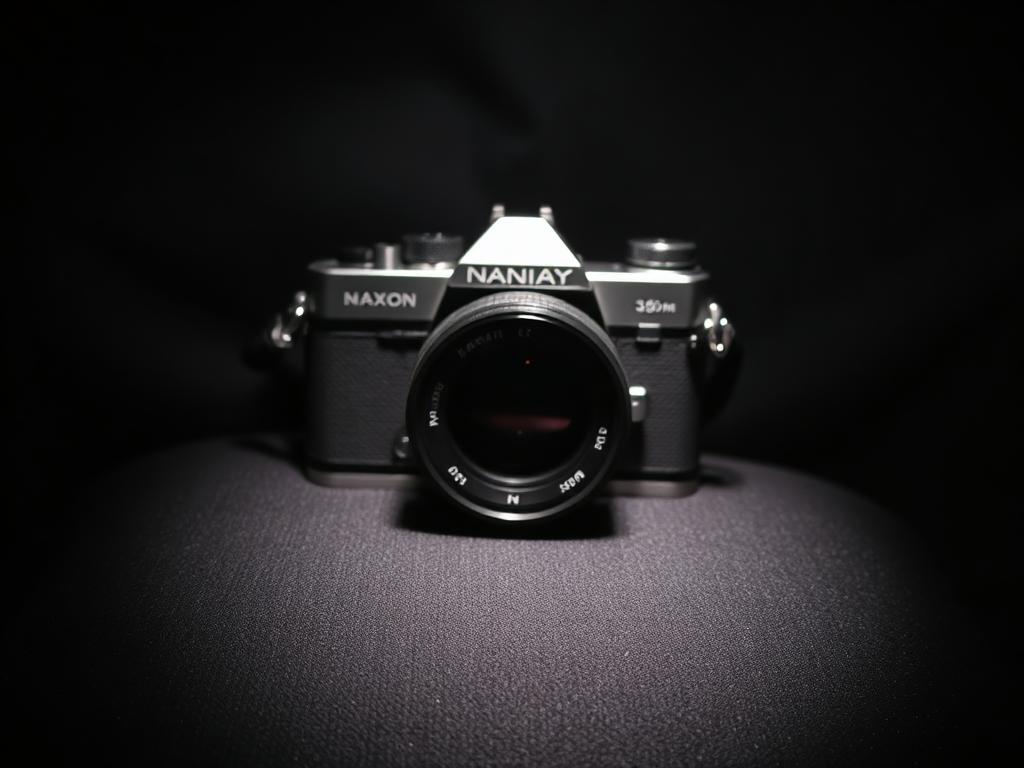 35mm film camera resting on dark felt