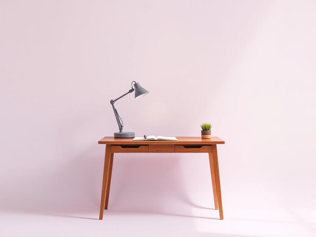 Wooden folding study table with a lamp
